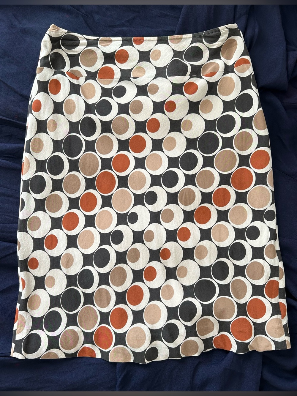 Banana Republic Silk Polka Dot A-Line Skirt in Black, Cream & Rust